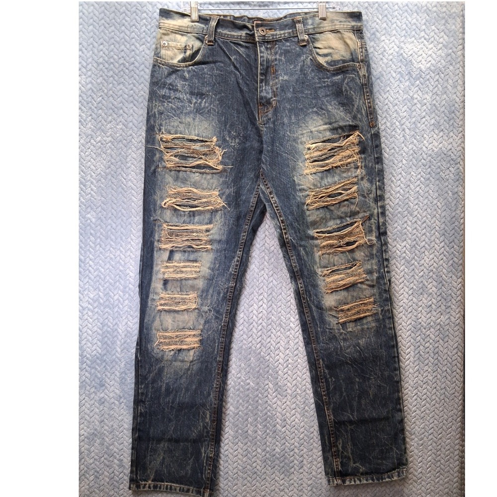 Southpole Mens Distressed Acid Wash Jeans 36x34 Blue Shredded Denim Streetwear